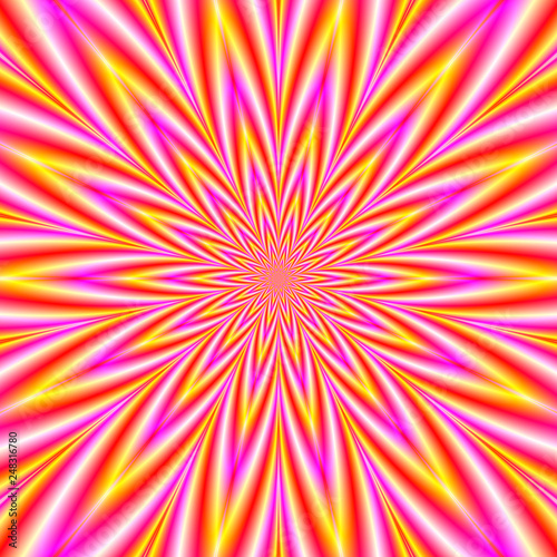 Star in Yellow Red White and Violet / An abstract fractal image with an optically challenging star design in yellow, red white and violet.