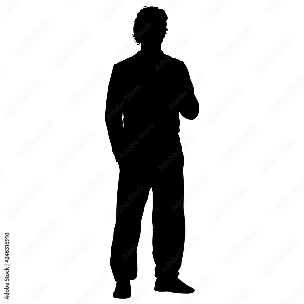 Black silhouette man standing, people on white background