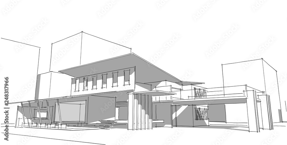 Abstract architectral drawing sketch,Illustration Abstract architectral drawing sketch,Illustration