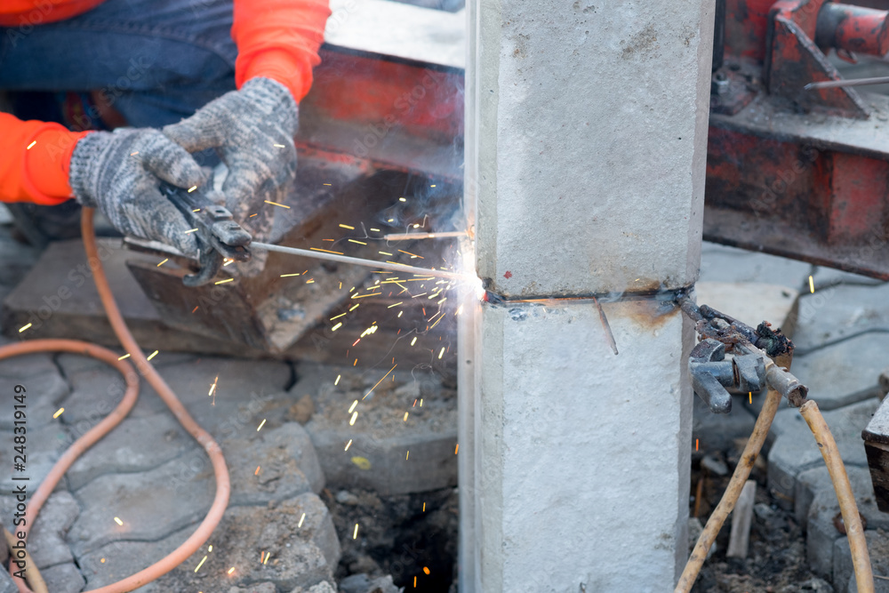 Concrete stake in the hole of construction house. Concrete stake in the hole of construction house.