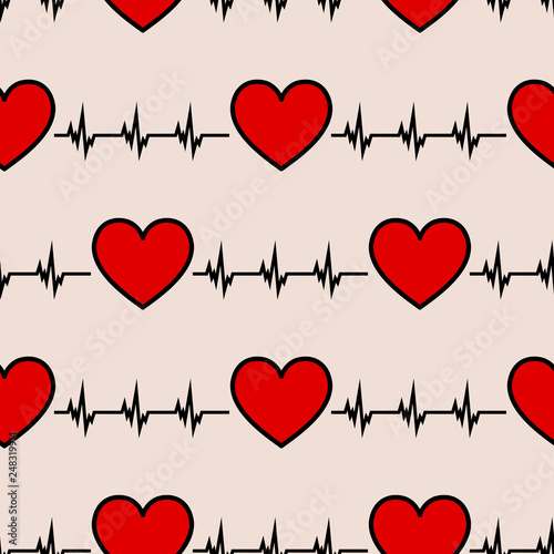 Cardiology heartbeat rhythm ecg seamless icon pattern..Eps vector illustration