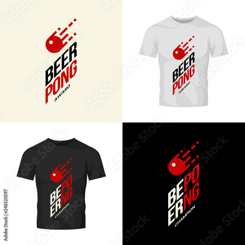 Modern craft beer drink vector logo sign for bar, pub, store, brewhouse or brewery isolated on t-shirt mock up. Premium beer pong logotype illustration set. Brewing fest fashion badge design bundle.