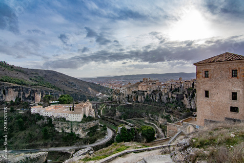 View over Cuenca old town sitting on top of rocky hills