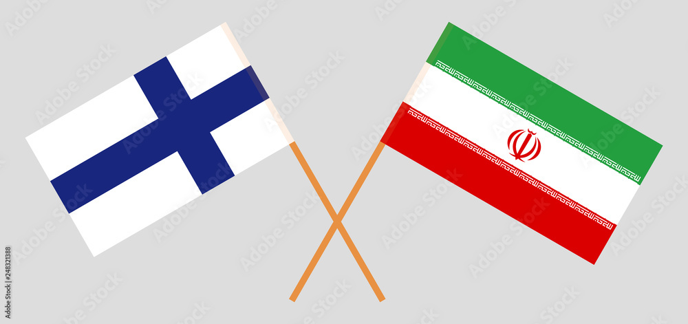 Iran and Finland. The Iranian and Finnish flags. Official colors. Correct proportion. Vector
