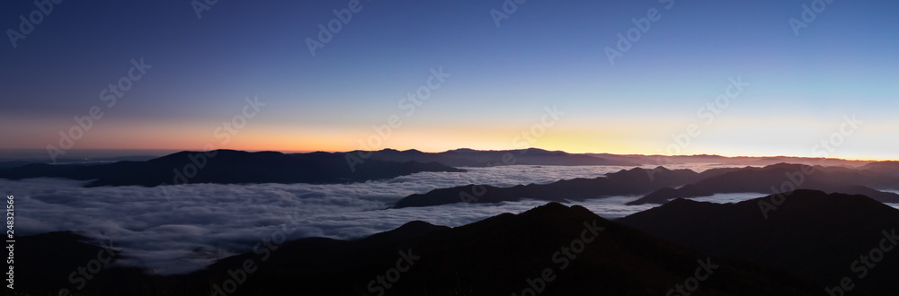 Foggy morning sunrise over unicoi mountains in North Carolina