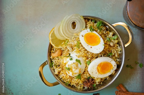 Homemade egg Pilaf/ Pulao/ fried rice or Biryani close up