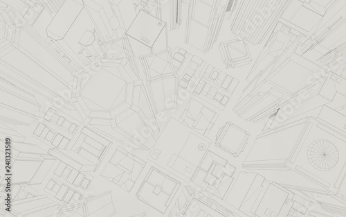 3d render of town wireframe. 3D model of the city