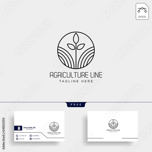 agriculture eco green line art logo template icon element
