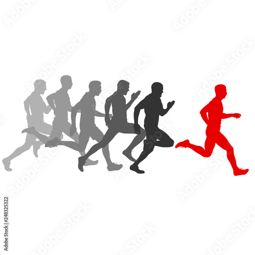Set silhouettes runners sprint men on a white background