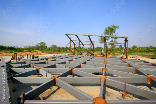 Gray steel structure in construction site