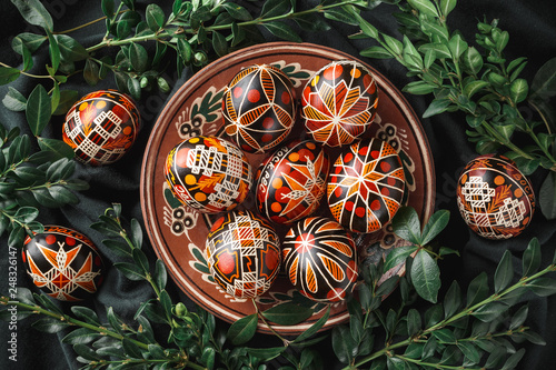 Easter eggs decorated with wax resist technique photo