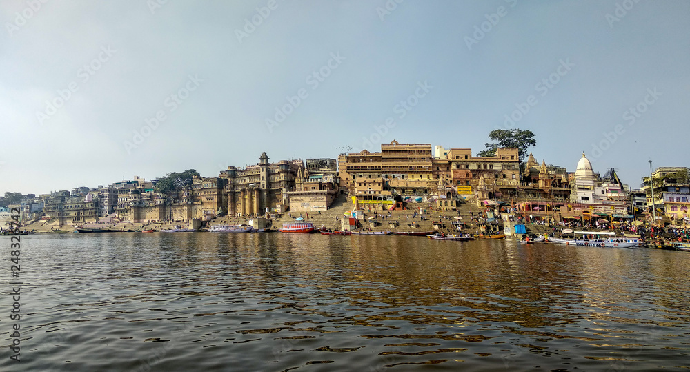  River Ganges, Varanasi, Uttar Pradesh, India; 30-Jan-2019; Siberian migratory birds over river Ganges in Varanasi, Uttar Pradesh, India