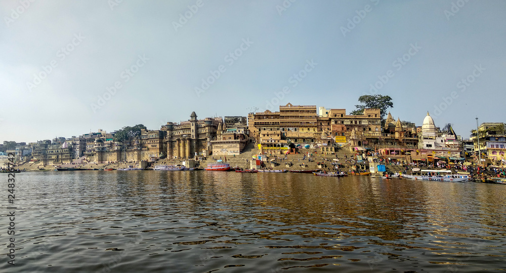 River Ganges, Varanasi, Uttar Pradesh, India; 30-Jan-2019; Siberian migratory birds over river Ganges in Varanasi, Uttar Pradesh, India River Ganges, Varanasi, Uttar Pradesh, India; 30-Jan-2019; Siberian migratory birds over river Ganges in Varanasi, Uttar Pradesh, India