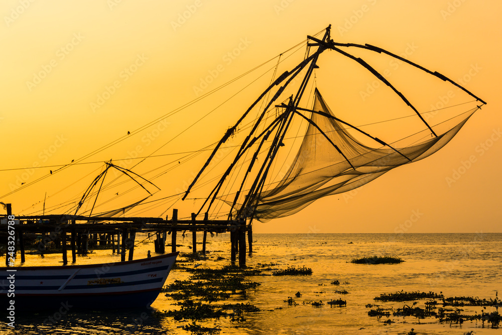 Chinesische Fischernetze, Kochi (Chochin)/Kerala, Indien