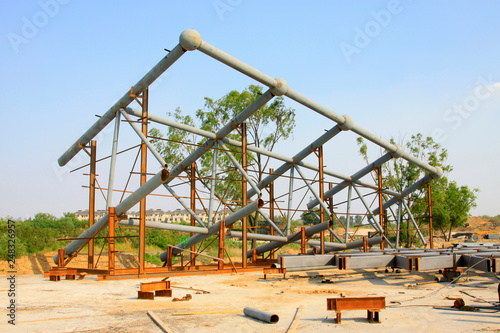 Gray steel structure in construction site