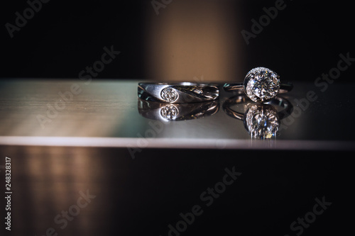 Wedding ring for bride and groom on wedding day.Couple ring.beautiful wedding rings with diamonds.