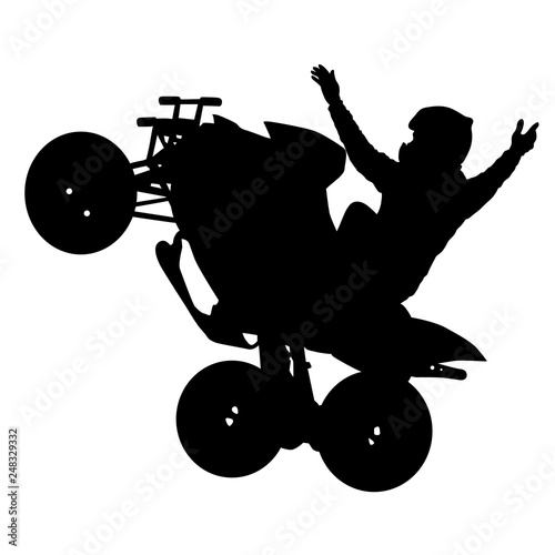 Silhouette of the motorcyclist on a quad bike, on a white background