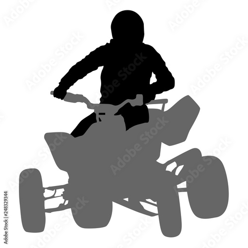 Silhouette of the motorcyclist on a quad bike, on a white background