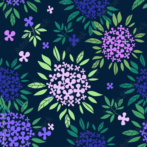 Vector Hydrangea round bouquet seamless pattern. Floral stock vector illustration