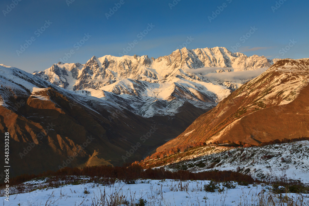 Beautiful View Of Shkhara, the Highest Peak of Svaneti, Georgia