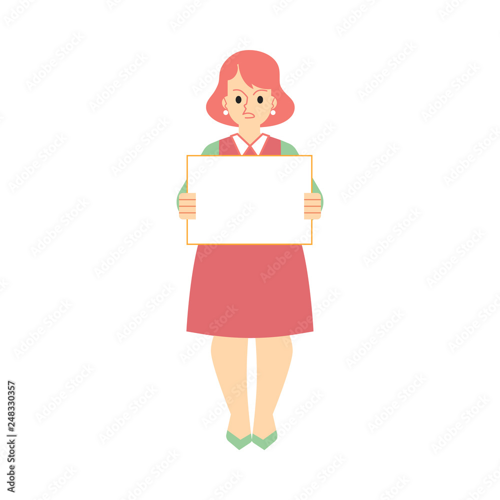 Vector flat business woman with blank placard Vector flat business woman with blank placard