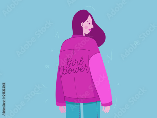 Vector illustration with female character and hand lettering phrase girl power