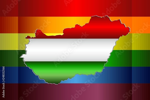 Abstract Hungary map and rainbow flag - Illustration, Grunge Hungary and Gay flags