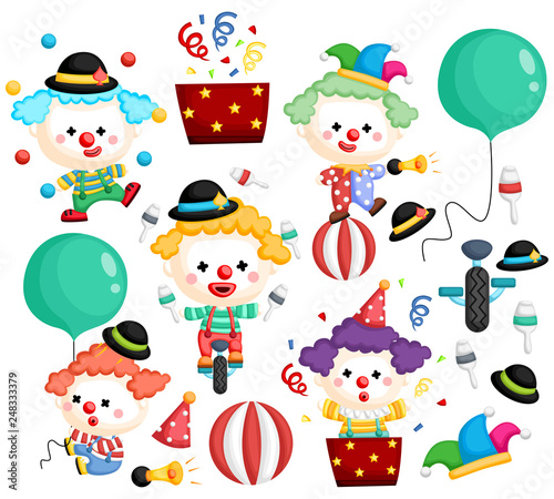 a vector of a clown vector set with many poses