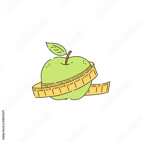 Vector green apple with measuring tape icon