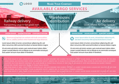 Delivery cargo services. Business template for logistics. Presentation abstract background. Available cargo serveces