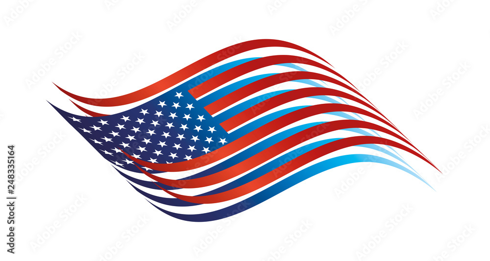 Obraz Abstract USA flag ribbon blue red isolated on white background