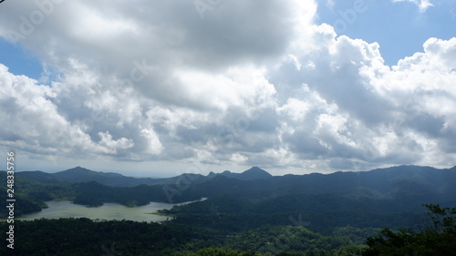 natural mountain scenery with lake view below