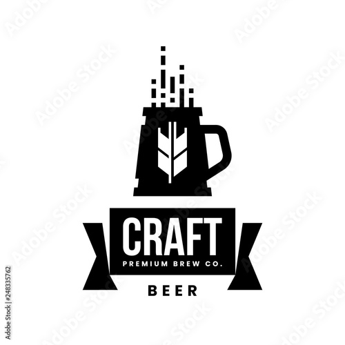 Modern craft beer drink vector logo sign for bar, pub, store, brewhouse or brewery isolated on white background. Premium quality mug logotype illustration. Brewing fest fashion t-shirt badge design.