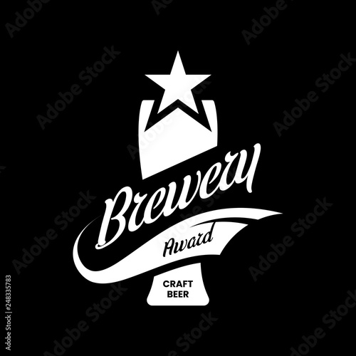 Modern craft beer drink vector logo sign for bar, pub, store, brewhouse or brewery isolated on black background. Premium quality glass logotype illustration. Brewing fest emblem t-shirt badge design.