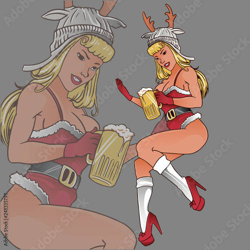 ladies beer santa cartoon isolated