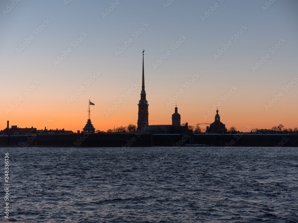 Peter and Paul Fortress night is the original citadel of St. Petersburg, Russia