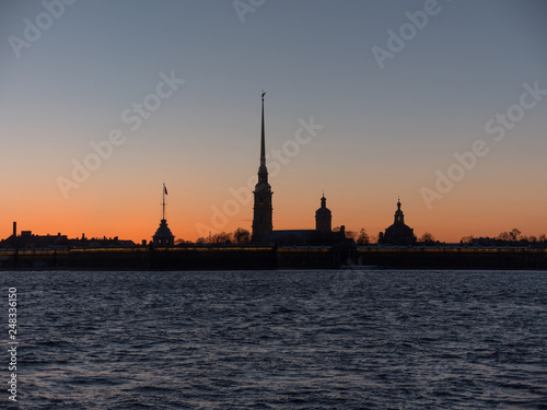 Peter and Paul Fortress night is the original citadel of St. Petersburg, Russia