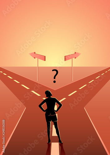 Businesswoman choosing which path he should go