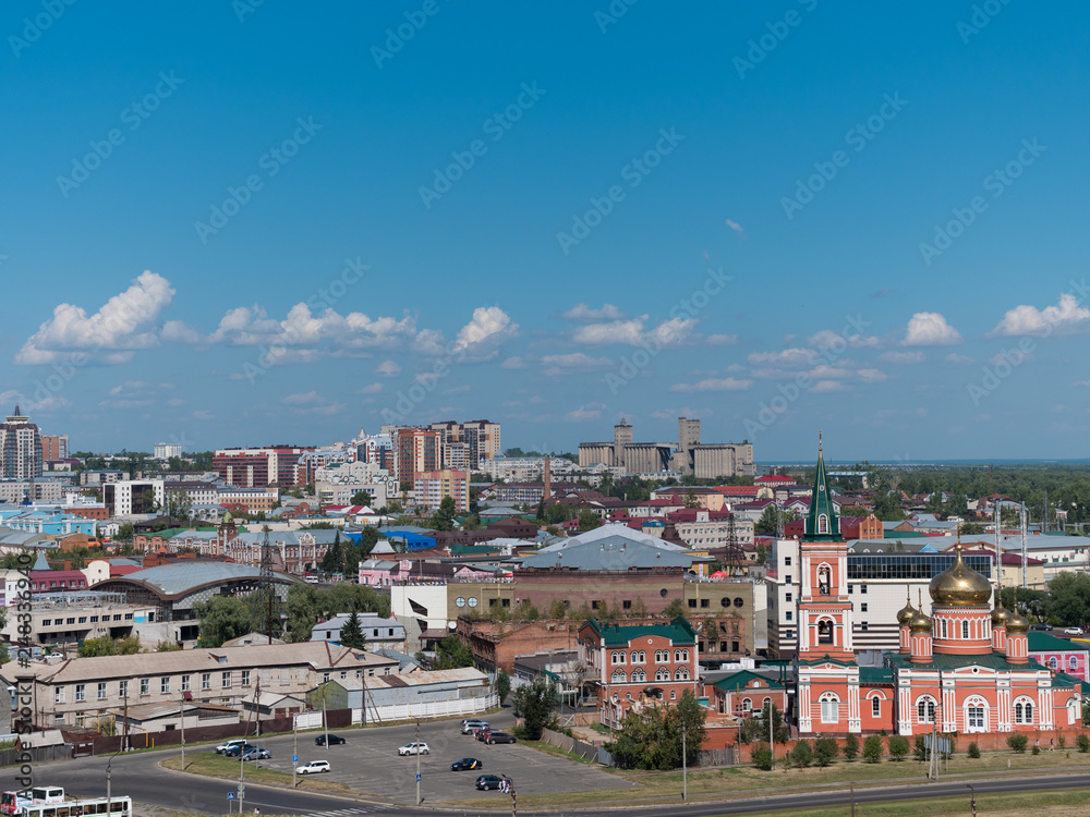 The city Barnaul view of the city and church, Altai, Russia