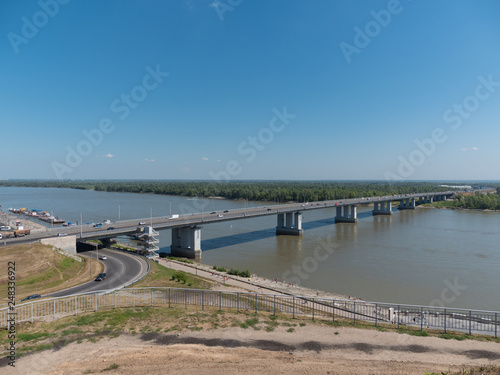 Bridge with cars at the entrance to Barnaul Russia