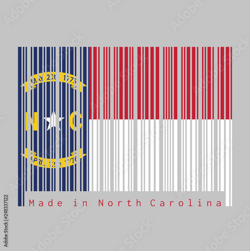 Barcode set the color of North Carolina flag, A blue union, a white star with N and C, the circle containing the same to be one-third the width of the union.