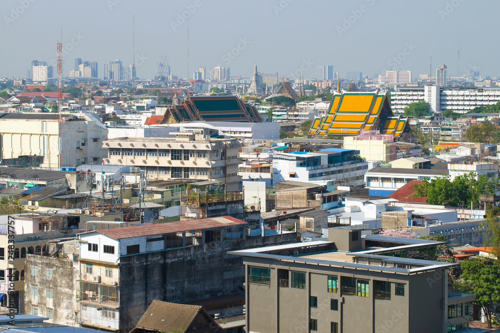 View of Bangkok from the top of the Temple of the Golden Mountain (Wat Saket). Thailand