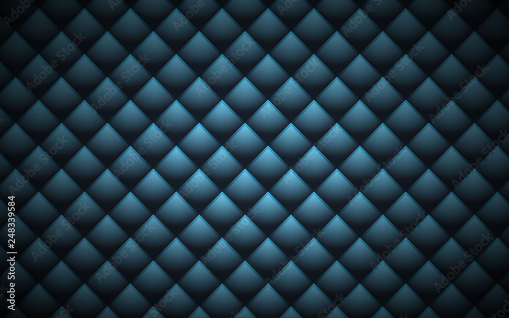 Naklejka premium 3D texture cubes at different opacity on a dark background. green abstract squares background.
