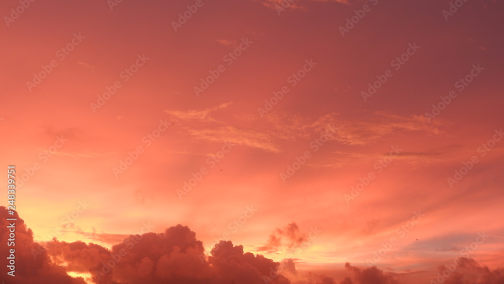 the view of the sky is reddish blue at sunset