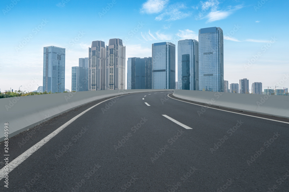 Highway Road and Skyline of Modern Urban Architecture in Hangzhou.. Highway Road and Skyline of Modern Urban Architecture in Hangzhou..