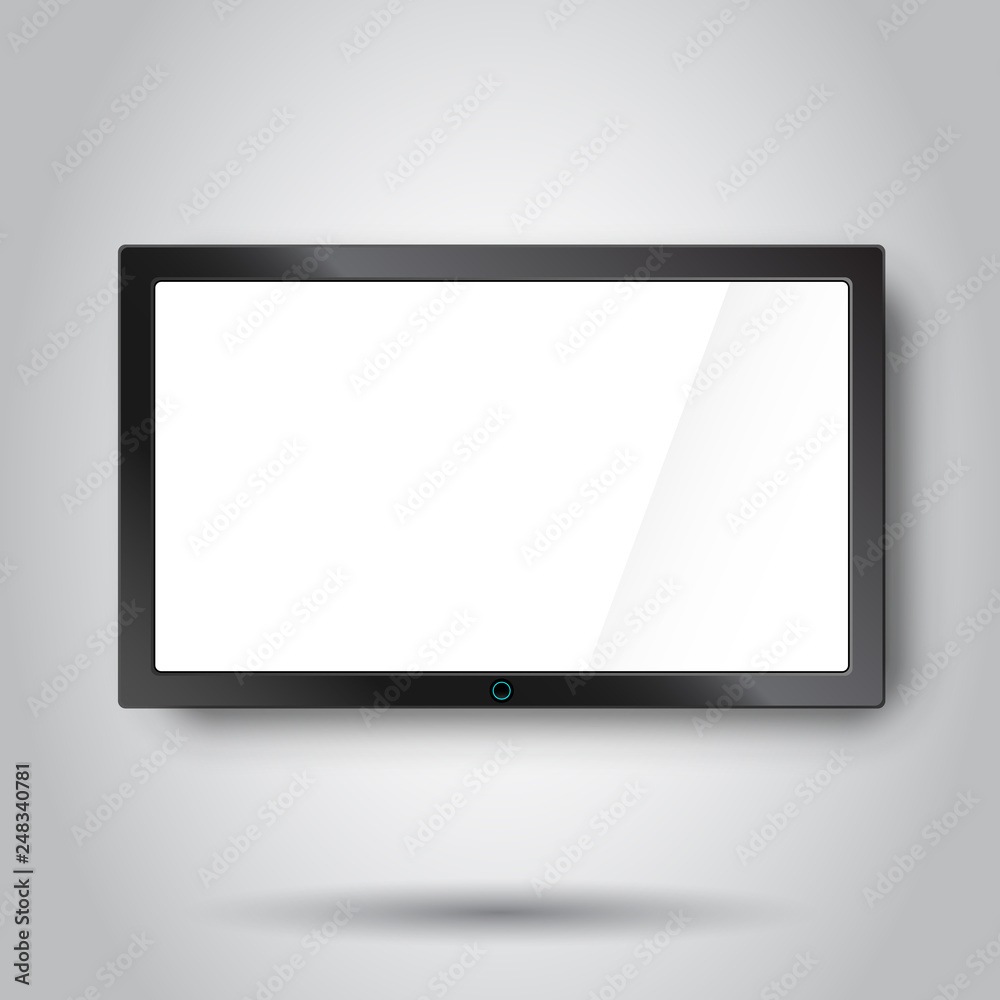 Realistic tv screen vector icon in flat style. Monitor plasma illustration on white background. Tv display business concept.
