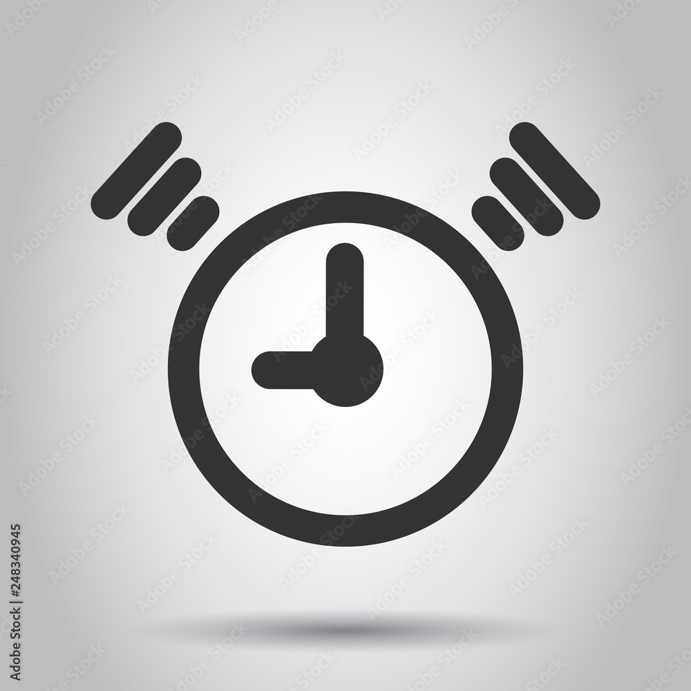 Clock timer icon in flat style. Time alarm illustration on white background. Stopwatch clock business concept.