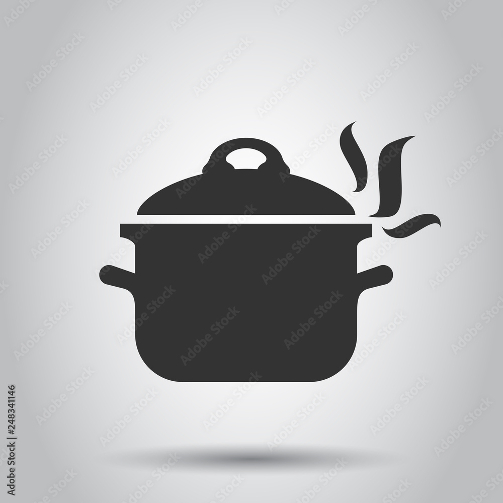 Cooking pan icon in flat style. Kitchen pot illustration on white background. Saucepan equipment business concept. Cooking pan icon in flat style. Kitchen pot illustration on white background. Saucepan equipment business concept.