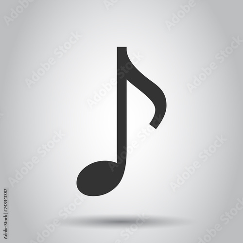 Music note icon in flat style. Sound media illustration on white background. Audio note business concept.