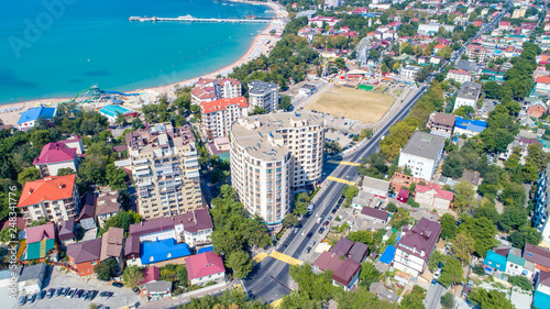 Resort Gelendzhik, Black sea, multi-storey house on the shore of Gelendzhik Bay from a bird's flight